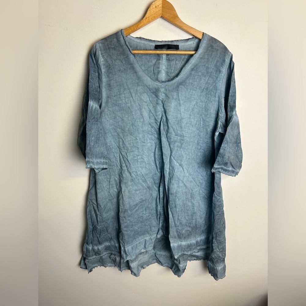 Dance in Paris Midi Dress Size S Lagenlook Blue rustic‎ 100% Cotton chic